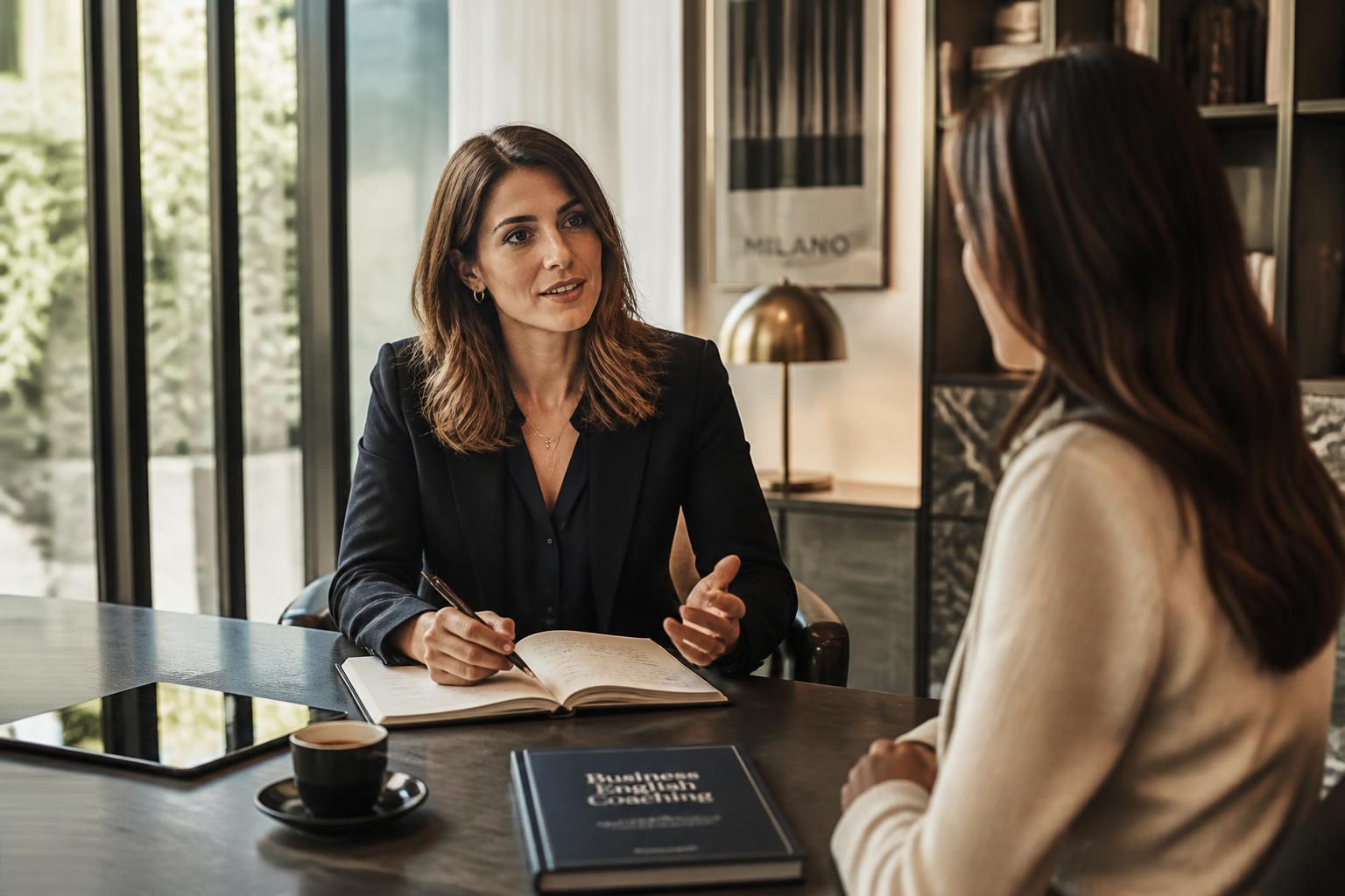 Professionista in conversazione con la coach durante una lezione di business English
